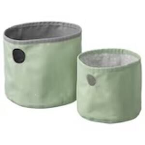 IKEA Len Green & Gray Reversible Round Fabric Storage Boxes Brand New